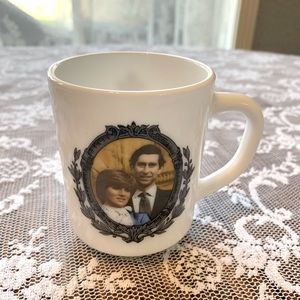 Vintage Princess Diana and Prince Charles milk glass wedding mug